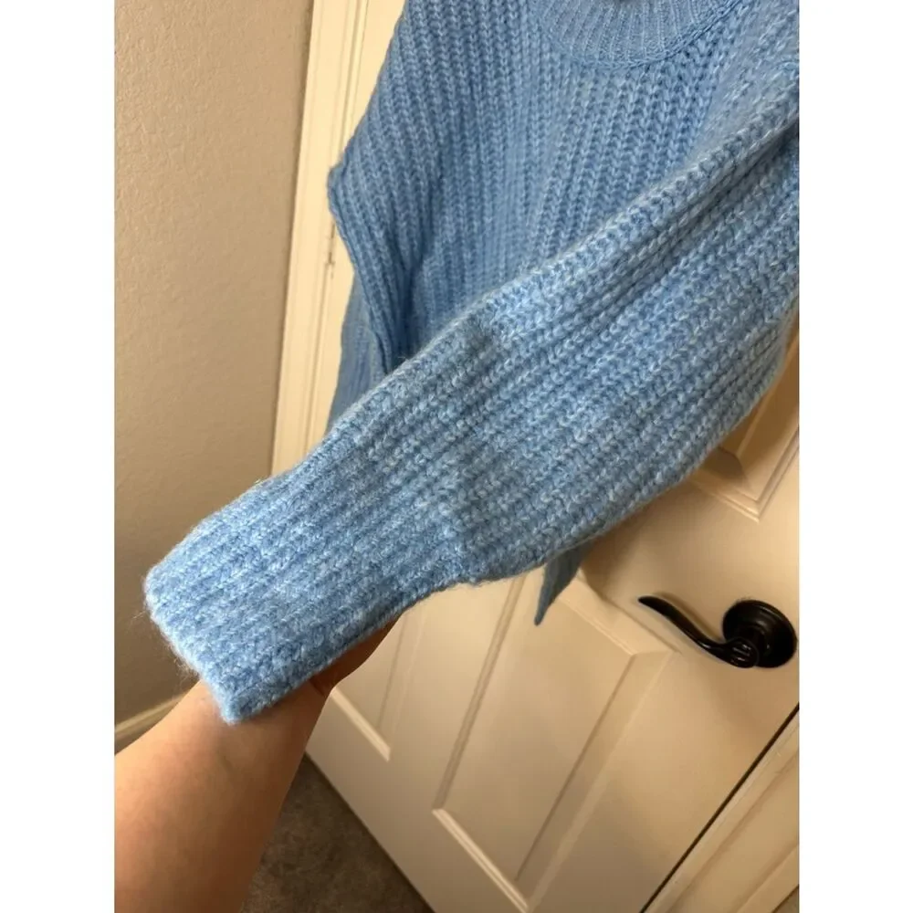 Free People True Blue Blue Bell V-Neck Oversized Sweater Sz XS Boho Winter Indie